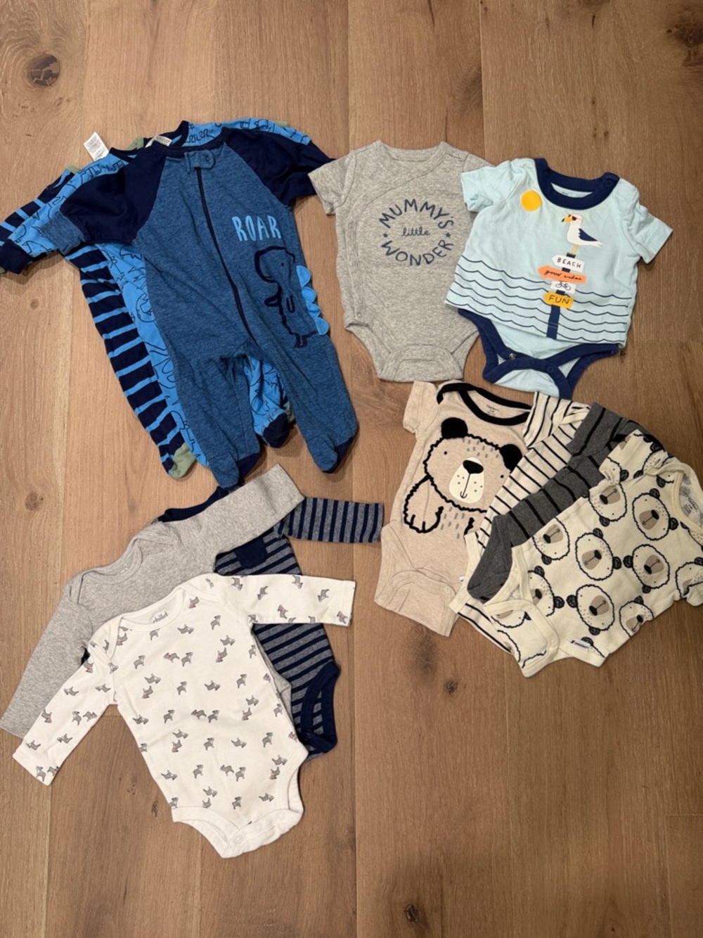 Baby Boys Blue and Gray One-Piece Bodysuit Set - Pack of Mixed Styles